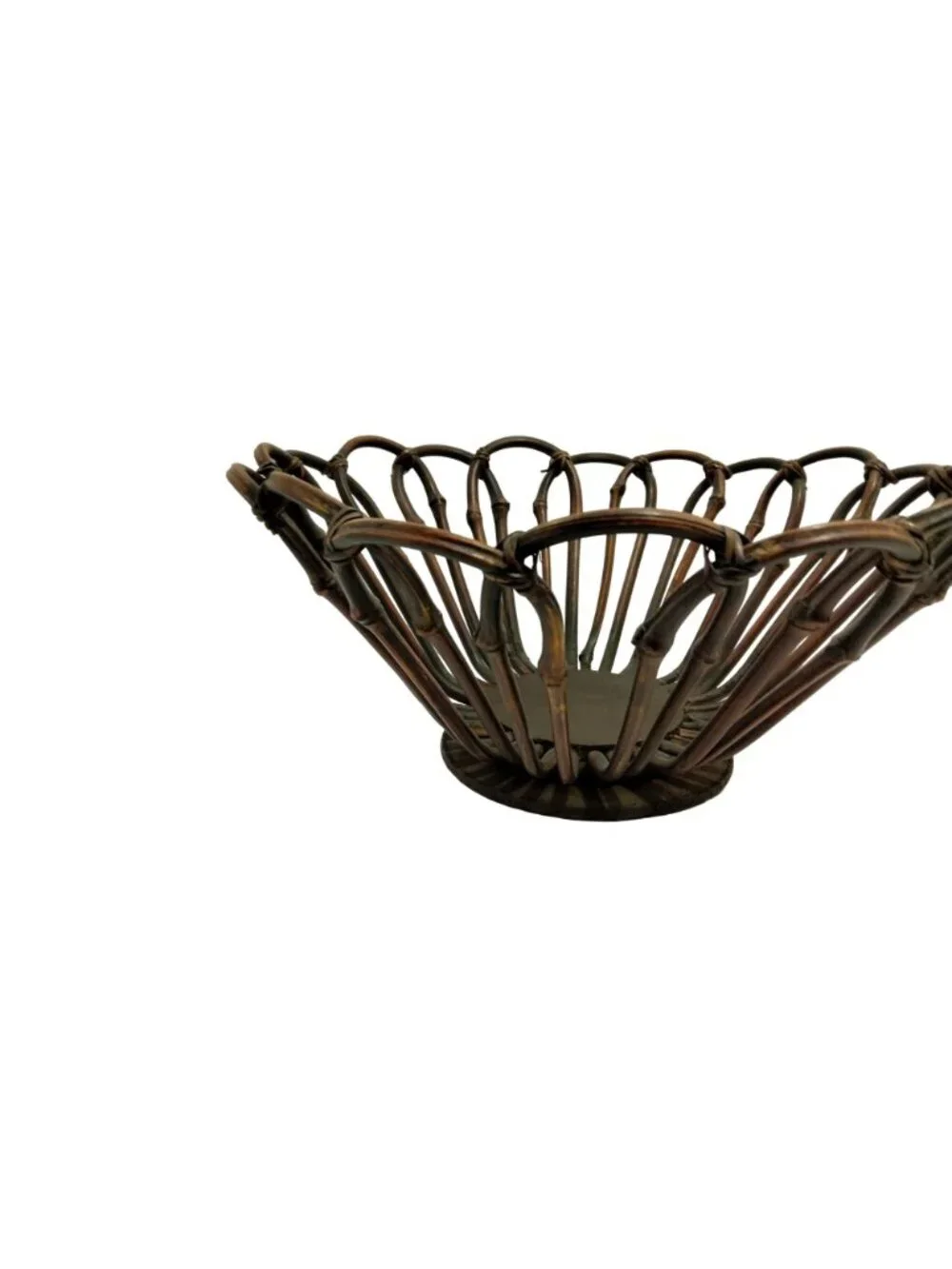 Bentwood Bamboo Basket Pedestal Handmade Open Weave Boho Vintage